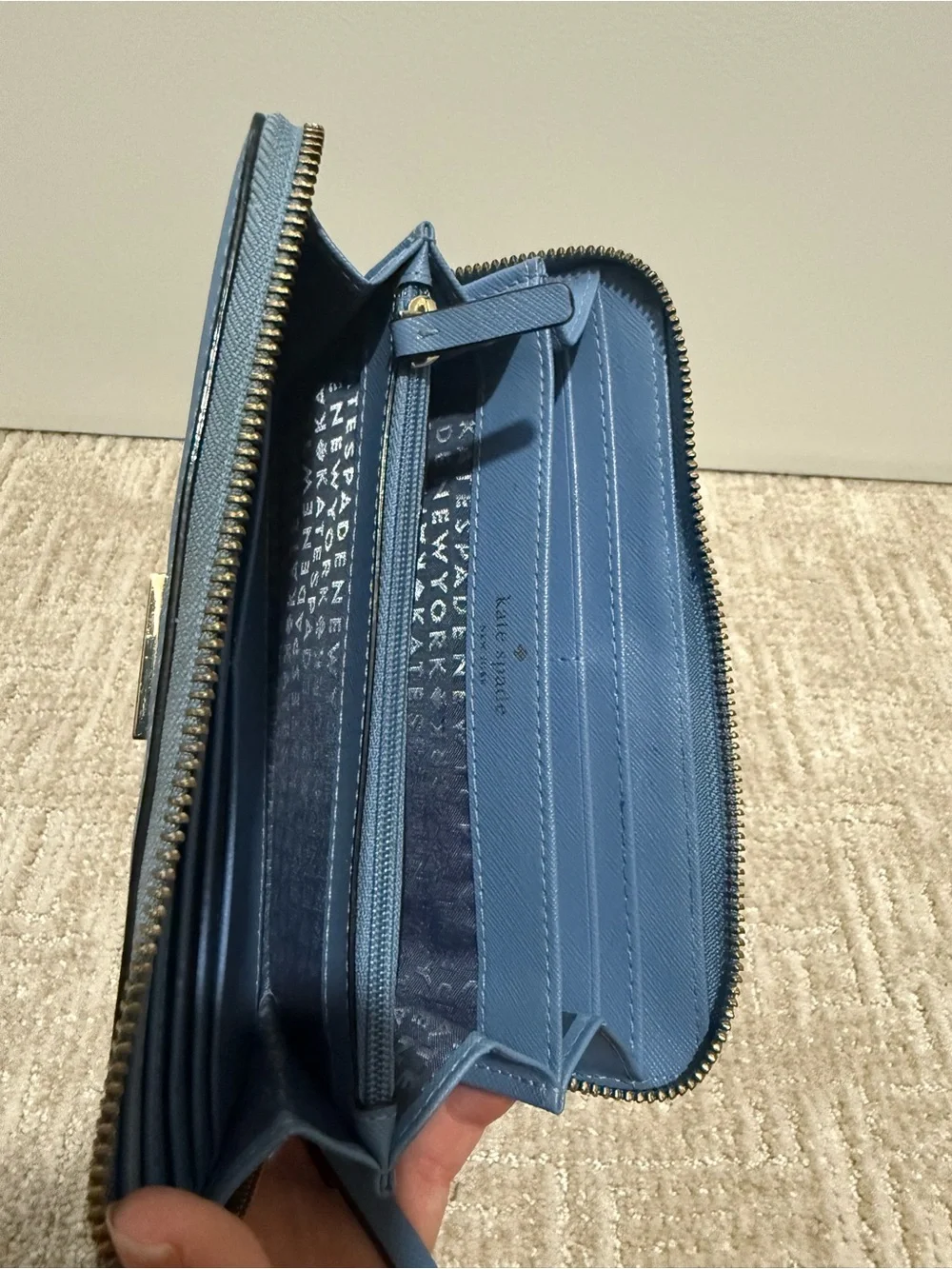 kate spade Saffiano Leather Zip Wallet in Sky Blue